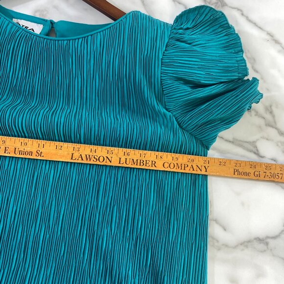 Vintage Patra Plisse Dress Womens 10 Tiered Layer Pleated Loose Ruffle Green - Picture 12 of 14